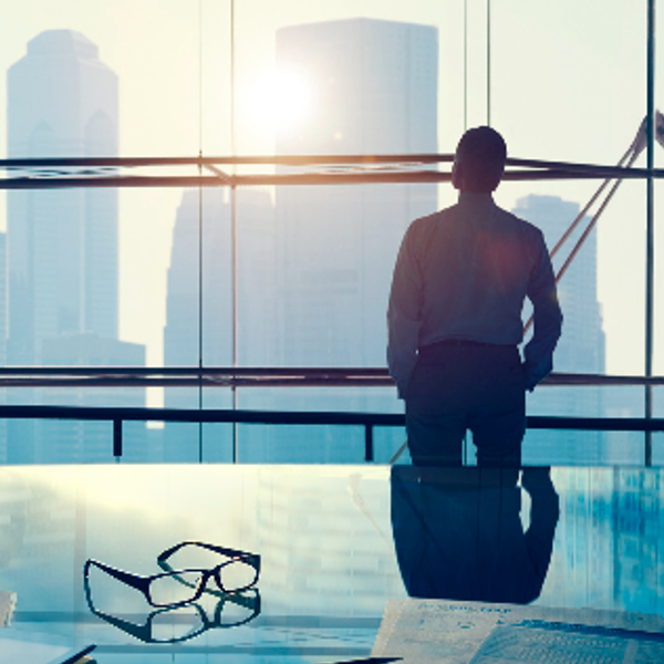 Businessman in a big office