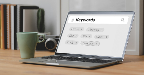 Laptop with a keyword research on the screen